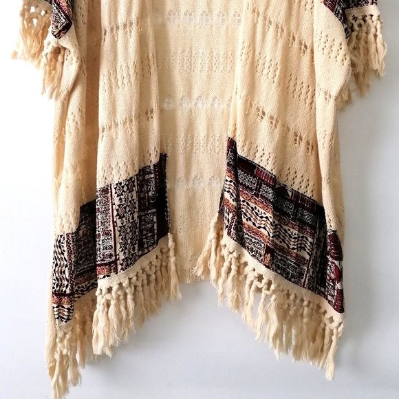 Unbranded Womens Beige Fringe Fair Isle Open Front Cardigan One Size - Picture 3 of 5